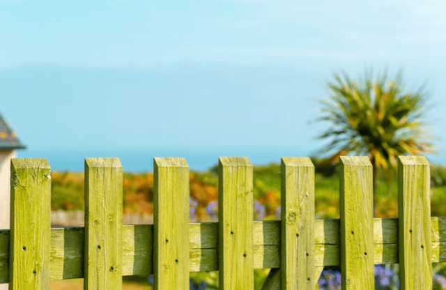 wood fence with beach in background